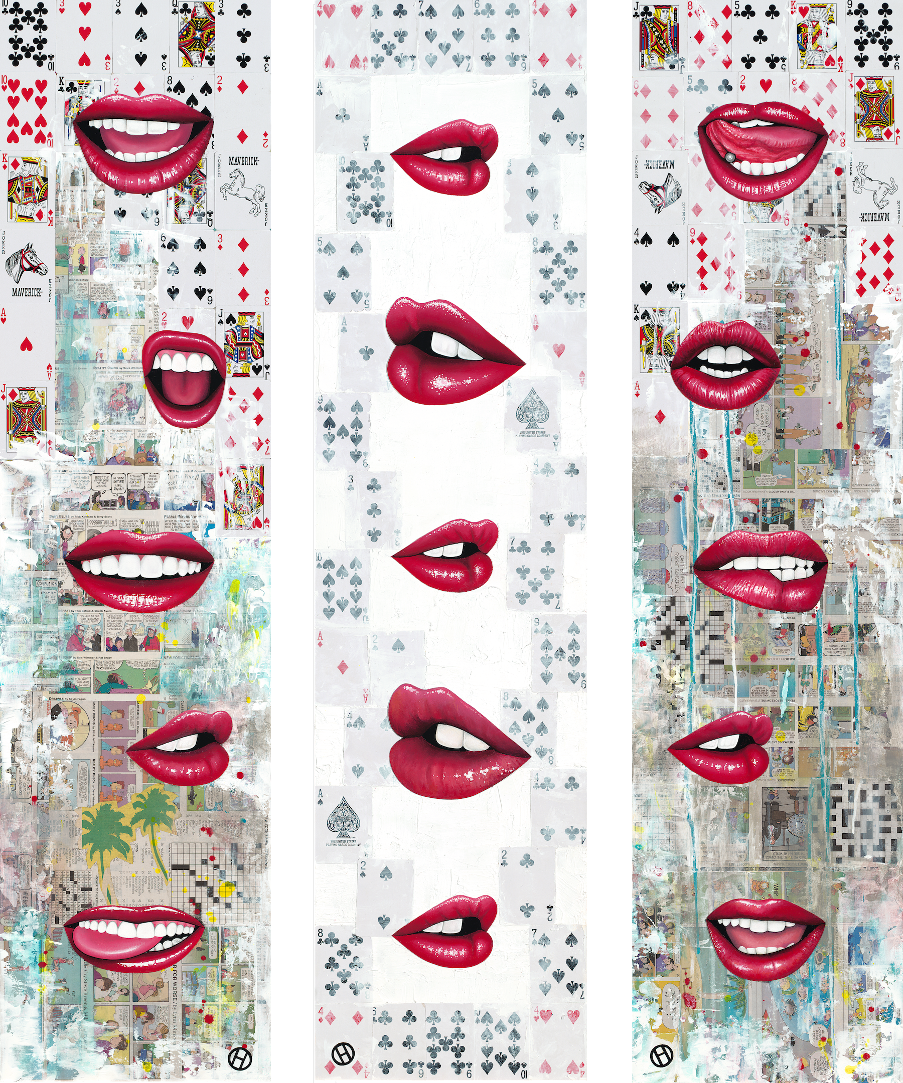 "Mouth Full of Game" (large set of 3) paintings